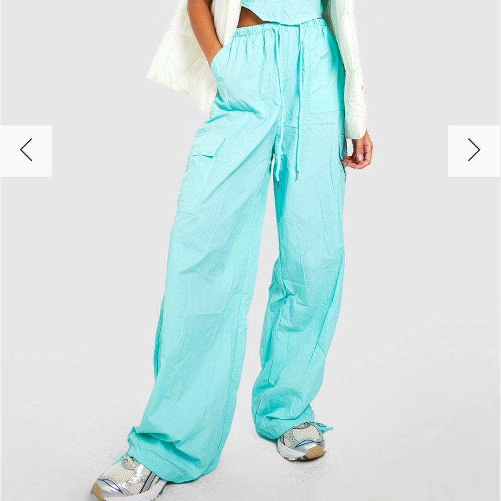 BOOHOO nylon cargo parachute pants
